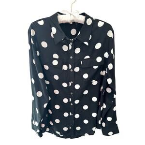 VINCE CAMUTO | Black White Polka Dot Button Down Blouse Top | Medium